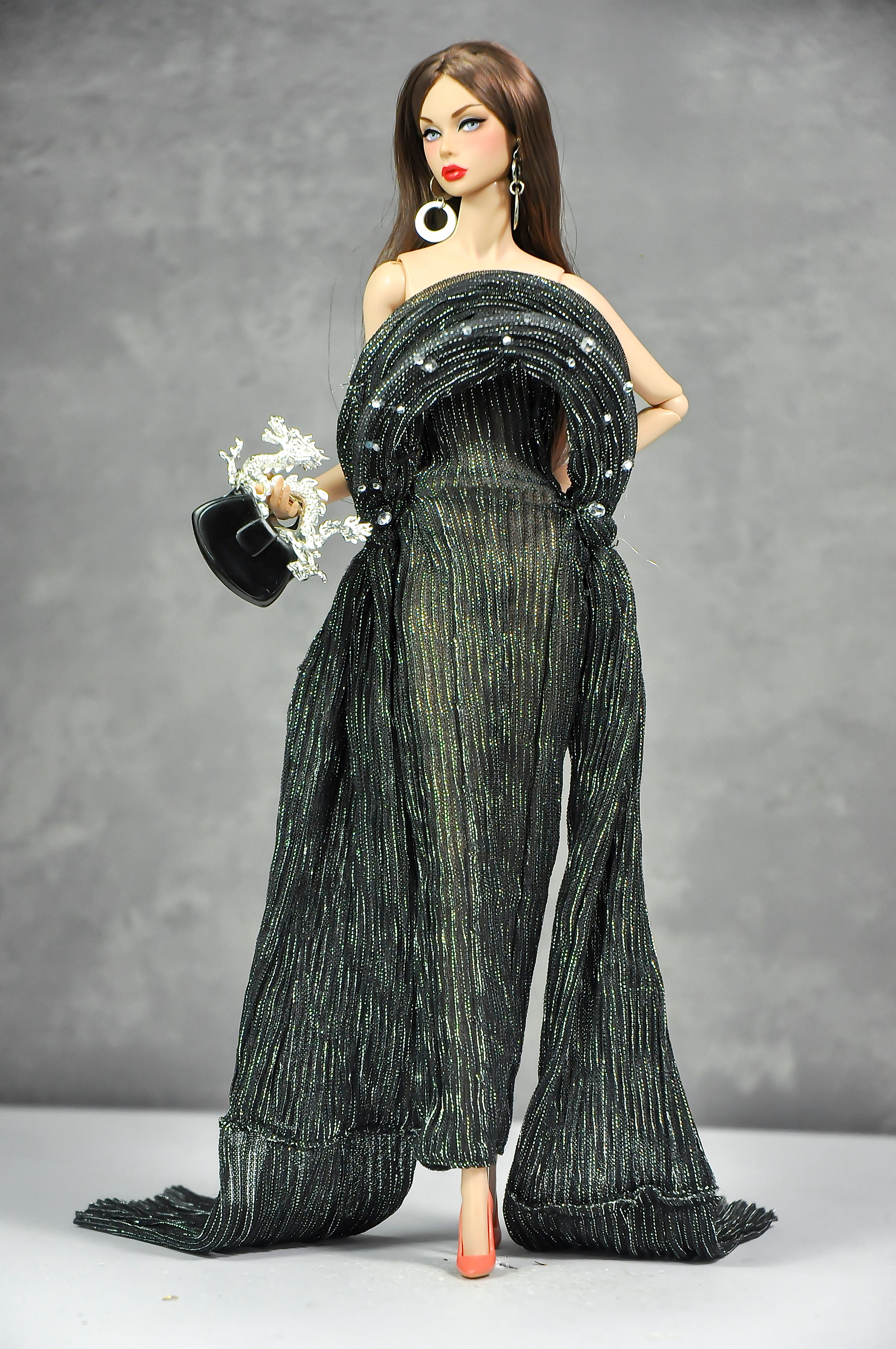 AURA | Midnight Halo Draped Gown Set  Luxury 1/6 Scale Fashion Doll Clothes