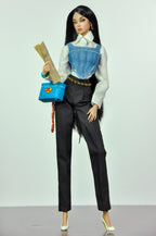 ORDINARY GIRLS | Handmade 1/6 Scale Denim Corset Layered Shirt & Tailored Black Trousers Outfit | Fashion Royalty, Nu.Face, Poppy Parker Doll Clothes | Plastiktiara