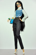 ORDINARY GIRLS | Handmade 1/6 Scale Denim Corset Layered Shirt & Tailored Black Trousers Outfit | Fashion Royalty, Nu.Face, Poppy Parker Doll Clothes | Plastiktiara