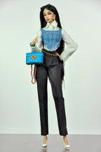 ORDINARY GIRLS | Handmade 1/6 Scale Denim Corset Layered Shirt & Tailored Black Trousers Outfit | Fashion Royalty, Nu.Face, Poppy Parker Doll Clothes | Plastiktiara