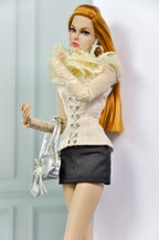 MODERN SENSUAL | Lace Corset Top & Mini Skirt Set for 1/6 Doll Clothes – Sheer Lace Blouse & Structured Corset – Plastik Tiara
