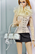 MODERN SENSUAL |. Mini Handbag Collection for 1/6 Scale Doll – Black, Silver & Mustard Designer Style Bags with Charms – Handmade by Plastik Tiara