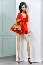 MODERN SENSUAL | Scarlet Mini Dress for 1/6 Scale Doll Clothes – Flared Red Dress with Choker Detail – Handmade by Plastik Tiara