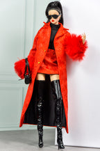 MODERN SENSUAL | Scarlet Red Coat & Mini Dress Set for 1/6 Doll Clothes – Statement Fur Sleeve Coat – Handmade by Plastik Tiara