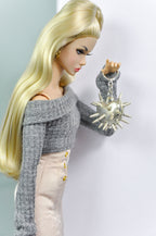 MODERN SENSUAL |. Mini Handbag Collection for 1/6 Scale Doll – Black, Silver & Mustard Designer Style Bags with Charms – Handmade by Plastik Tiara