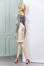 MODERN SENSUAL | Modern Knit Top & Corset Pencil Skirt Set for 1/6 Doll Clothes – Off Shoulder Sweater & Lace-Up Skirt – Plastik Tiara