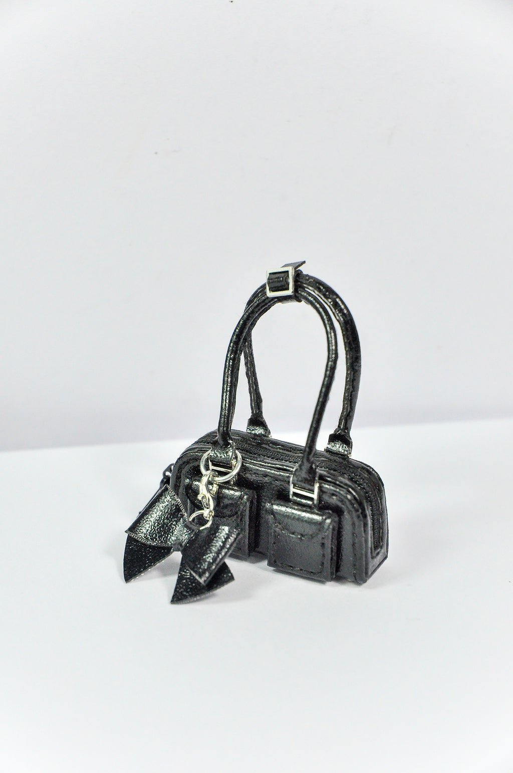MODERN SENSUAL |. Mini Handbag Collection for 1/6 Scale Doll – Black, Silver & Mustard Designer Style Bags with Charms – Handmade by Plastik Tiara