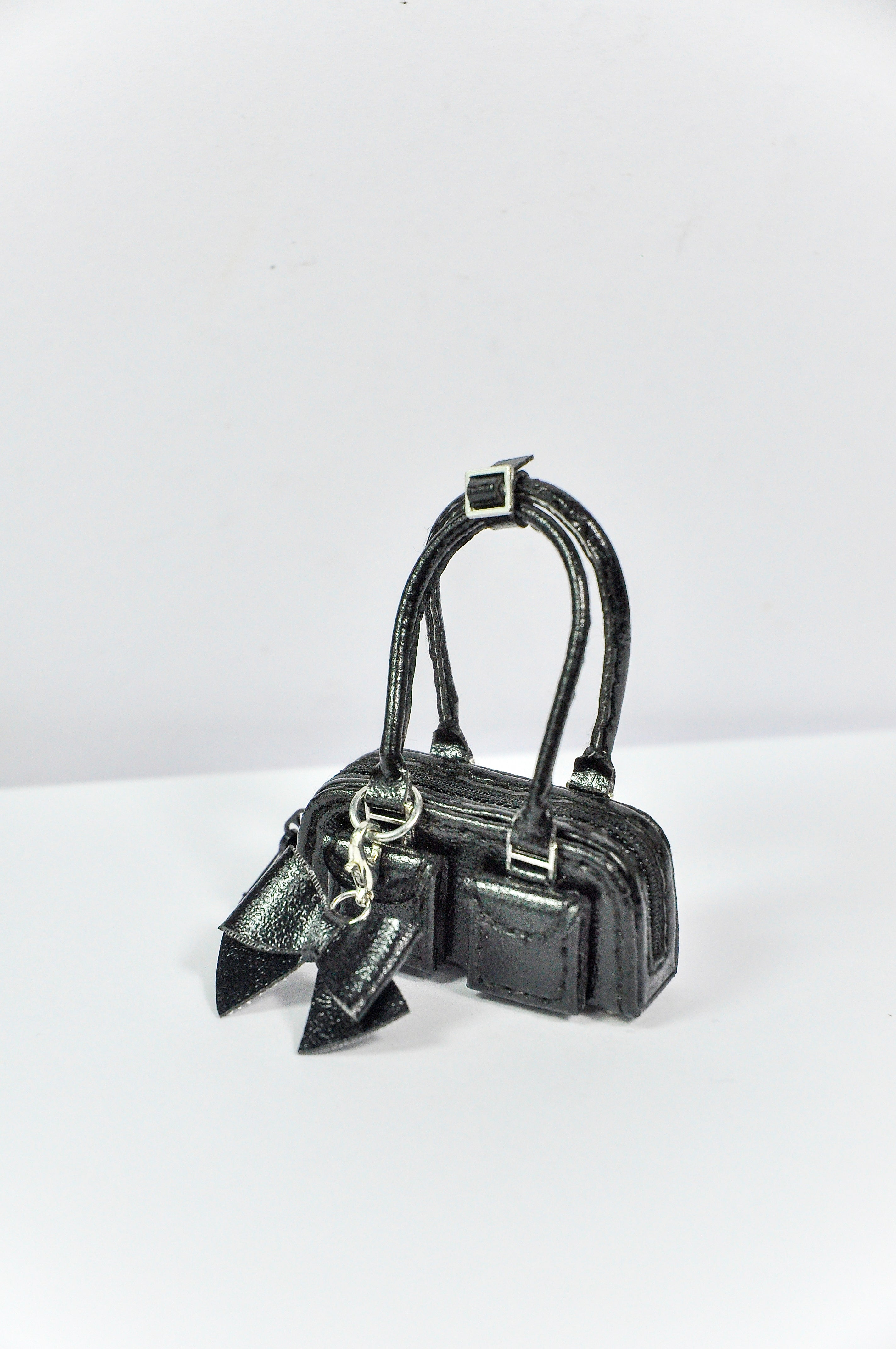 MODERN SENSUAL |. Mini Handbag Collection for 1/6 Scale Doll – Black, Silver & Mustard Designer Style Bags with Charms – Handmade by Plastik Tiara