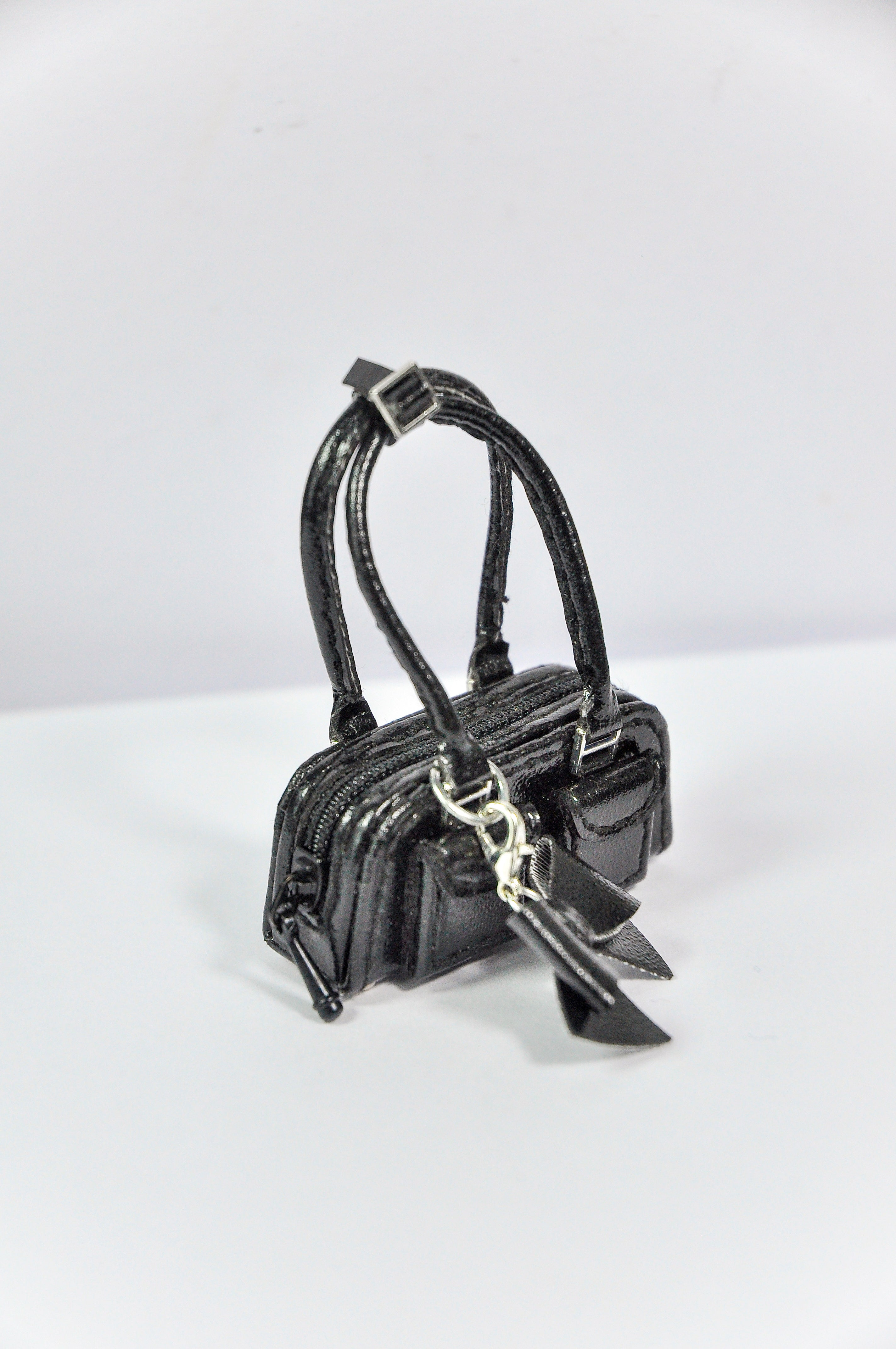 MODERN SENSUAL |. Mini Handbag Collection for 1/6 Scale Doll – Black, Silver & Mustard Designer Style Bags with Charms – Handmade by Plastik Tiara