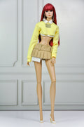 MODERN SENSUAL | Lemon Cropped Knit & Pleated Mini Skirt Set for 1/6 Scale Fashion Dolls | Handmade Designer-Inspired Doll Outfit