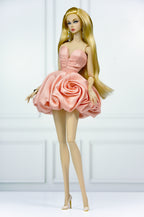 MODERN SENSUAL | (BEIGE VERSION) Rose Sculpted Mini Gown | Handmade Couture Doll Clothes