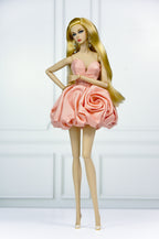 MODERN SENSUAL | (BEIGE VERSION) Rose Sculpted Mini Gown | Handmade Couture Doll Clothes