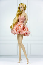 MODERN SENSUAL | (BEIGE VERSION) Rose Sculpted Mini Gown | Handmade Couture Doll Clothes