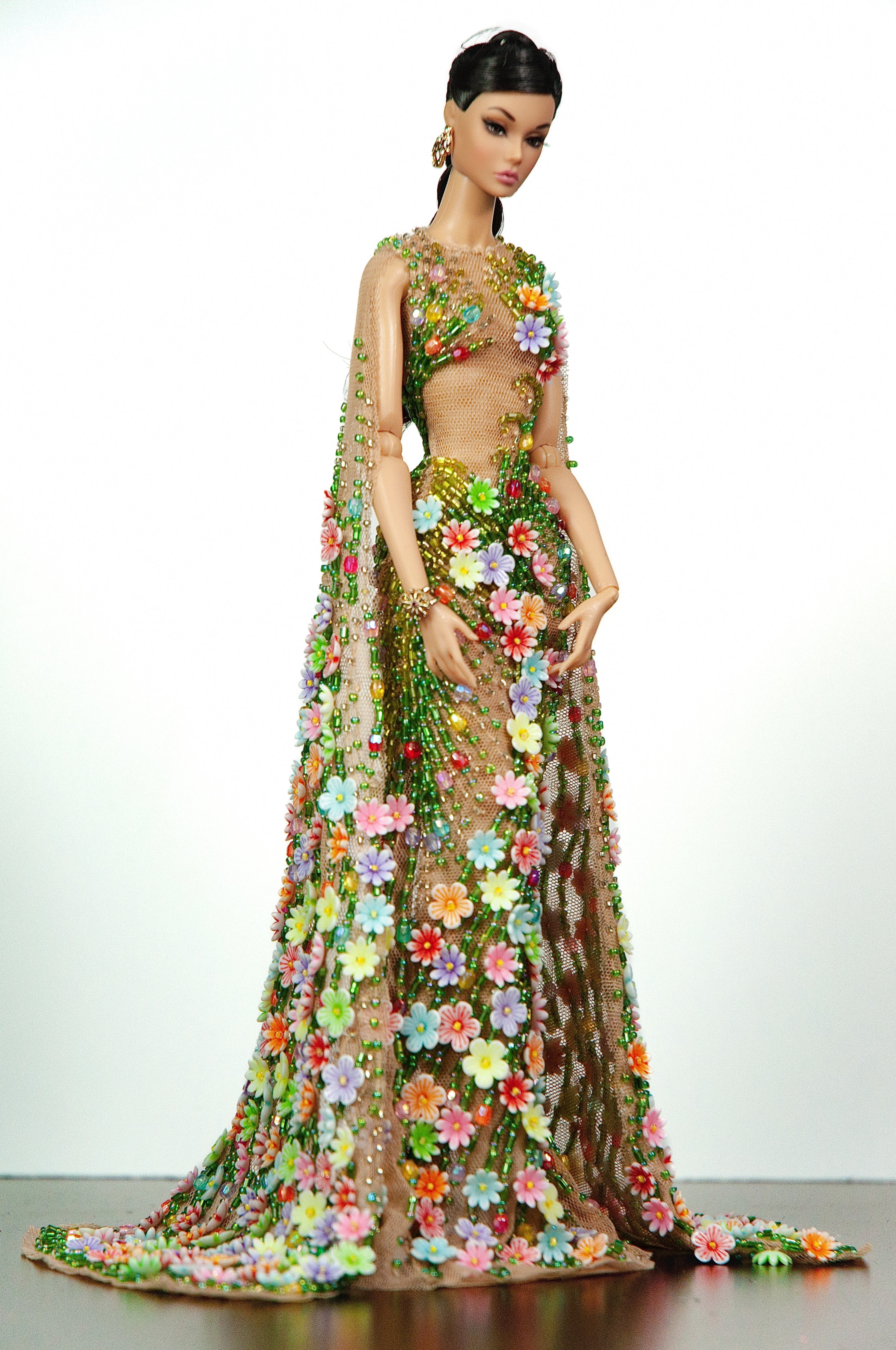 OOAK | Garden of Eden Haute Couture Gown for 1/6 Fashion Royalty Dolls - Floral Beaded Fantasy Dress