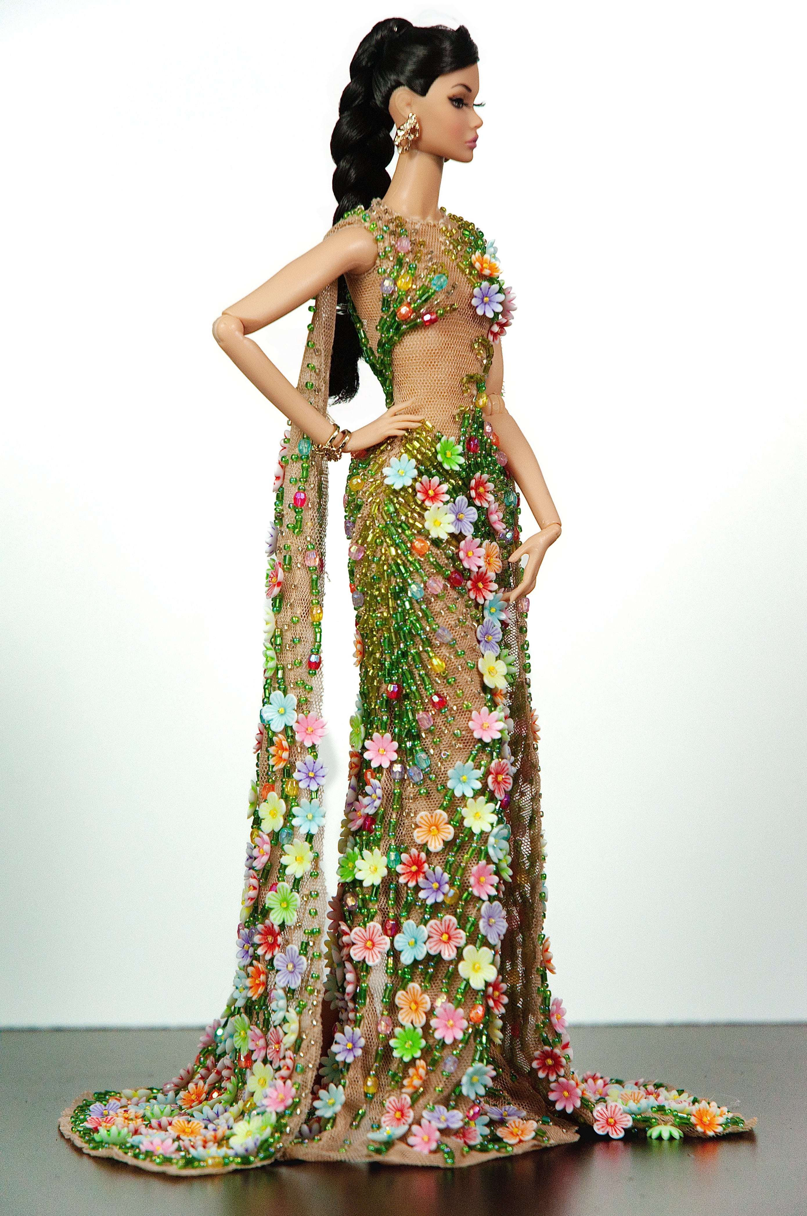 OOAK | Garden of Eden Haute Couture Gown for 1/6 Fashion Royalty Dolls - Floral Beaded Fantasy Dress