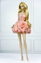 MODERN SENSUAL | (BEIGE VERSION) Rose Sculpted Mini Gown | Handmade Couture Doll Clothes