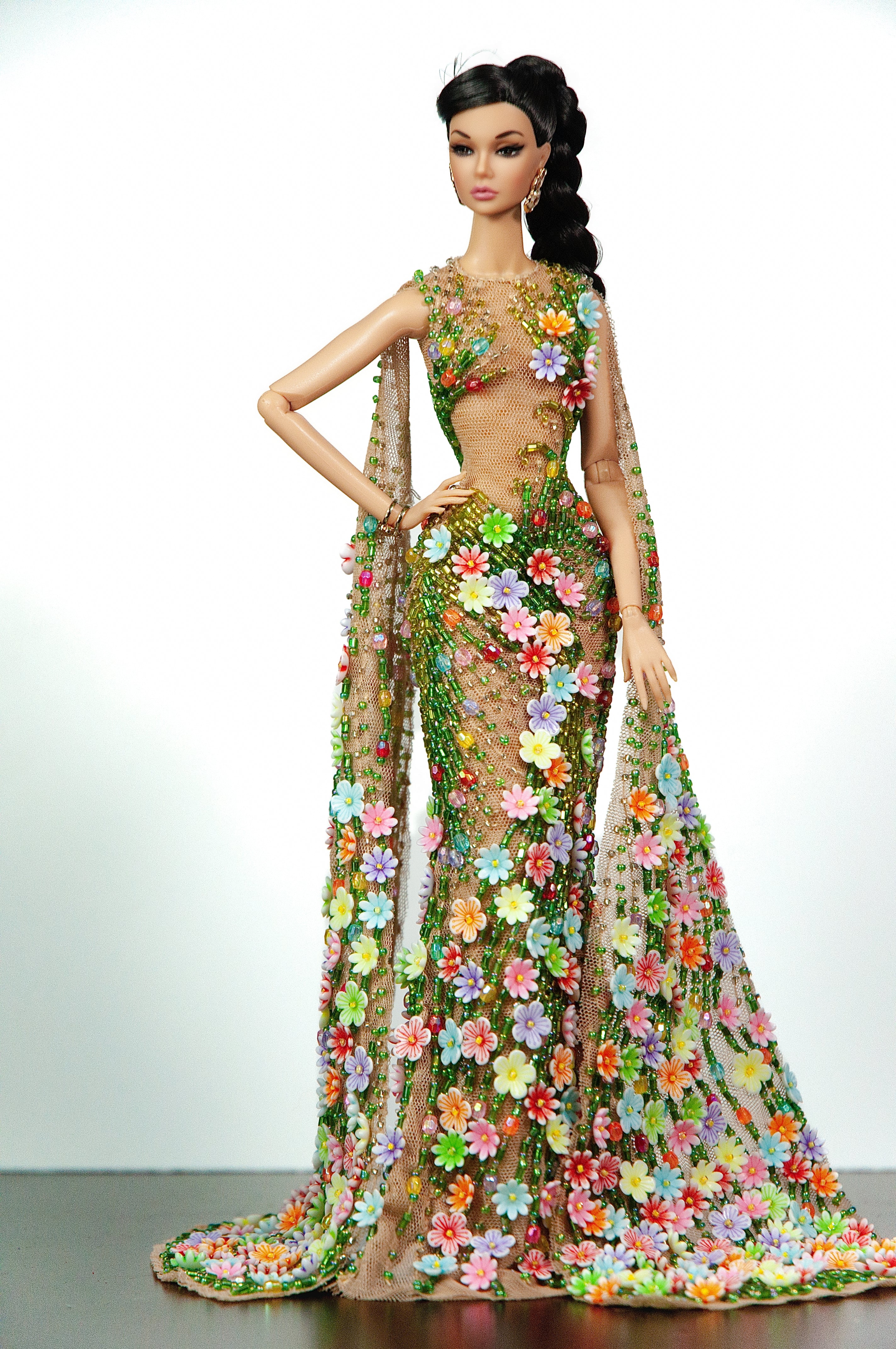 OOAK | Garden of Eden Haute Couture Gown for 1/6 Fashion Royalty Dolls - Floral Beaded Fantasy Dress