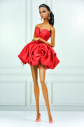 MODERN SENSUAL | (RED VERSION) Rose Sculpted Mini Gown in Red or Blush Pink | Handmade Couture Doll Clothes