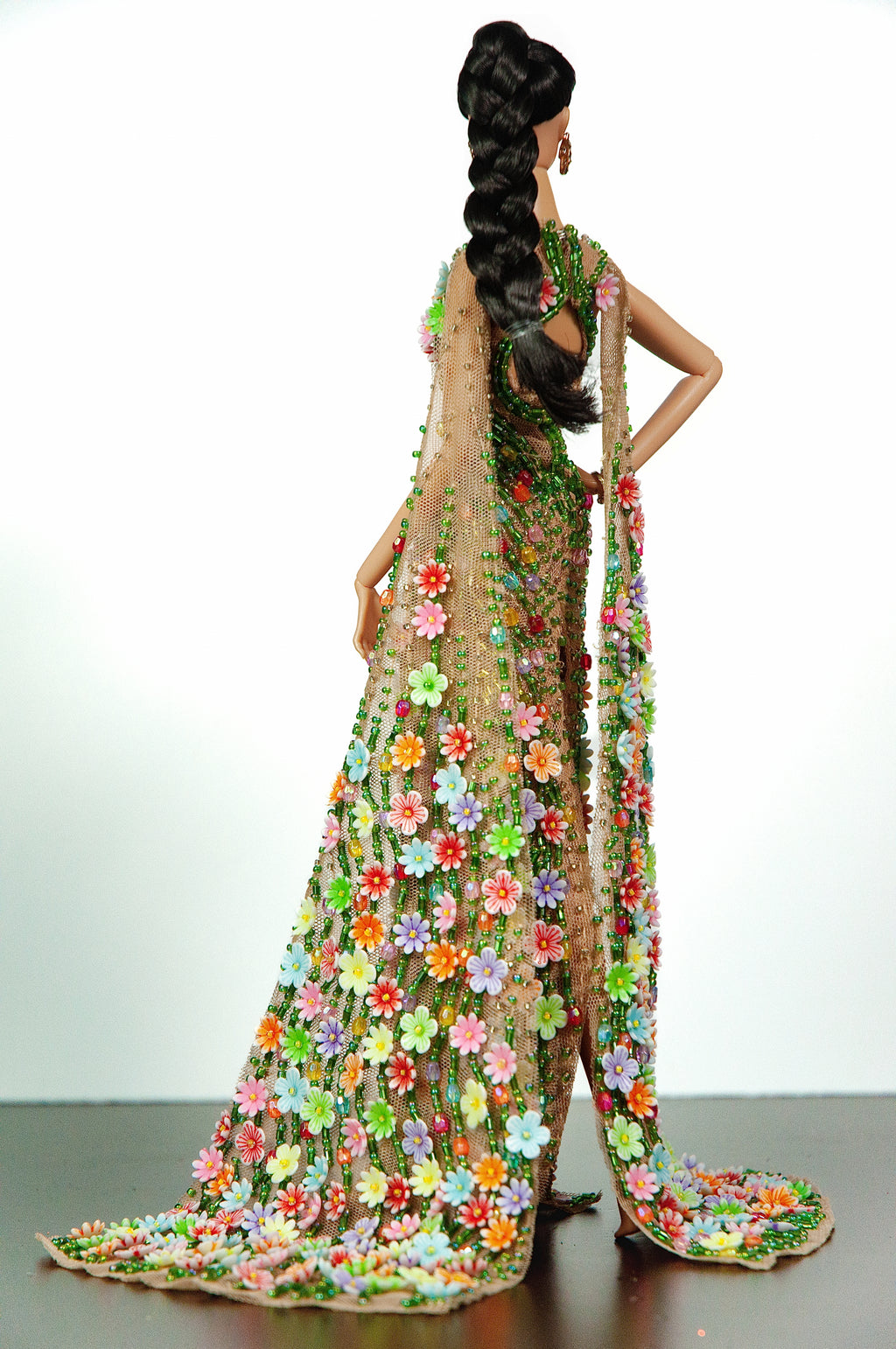 OOAK | Garden of Eden Haute Couture Gown for 1/6 Fashion Royalty Dolls - Floral Beaded Fantasy Dress