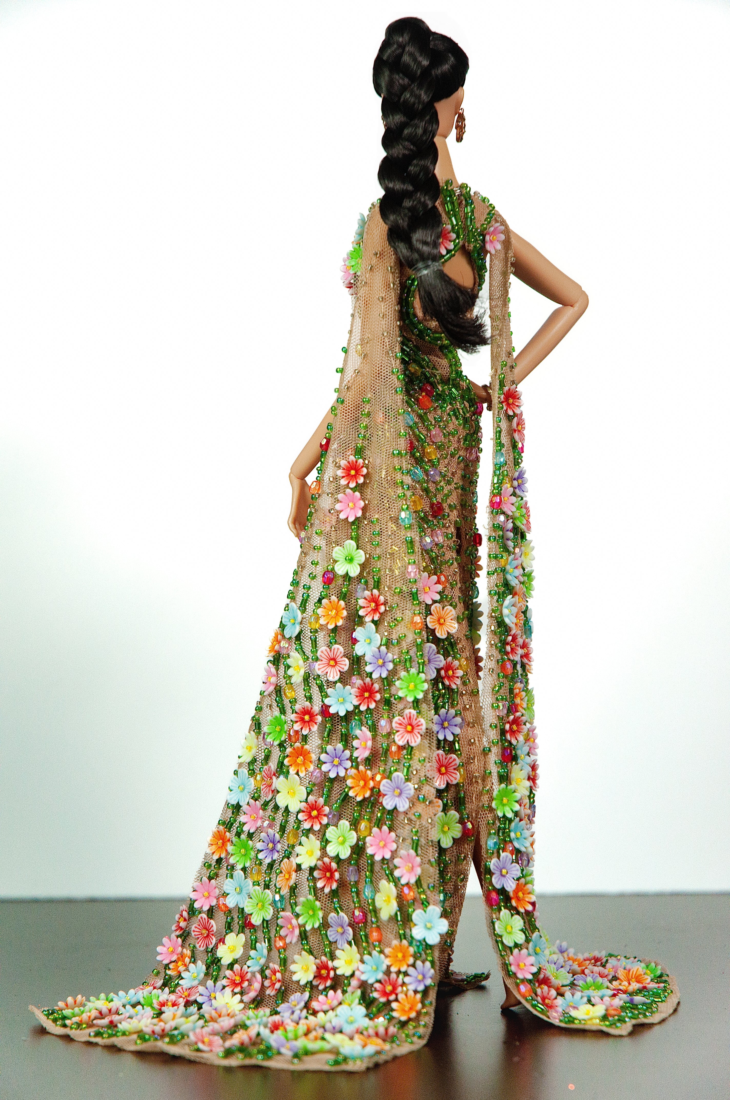 OOAK | Garden of Eden Haute Couture Gown for 1/6 Fashion Royalty Dolls - Floral Beaded Fantasy Dress