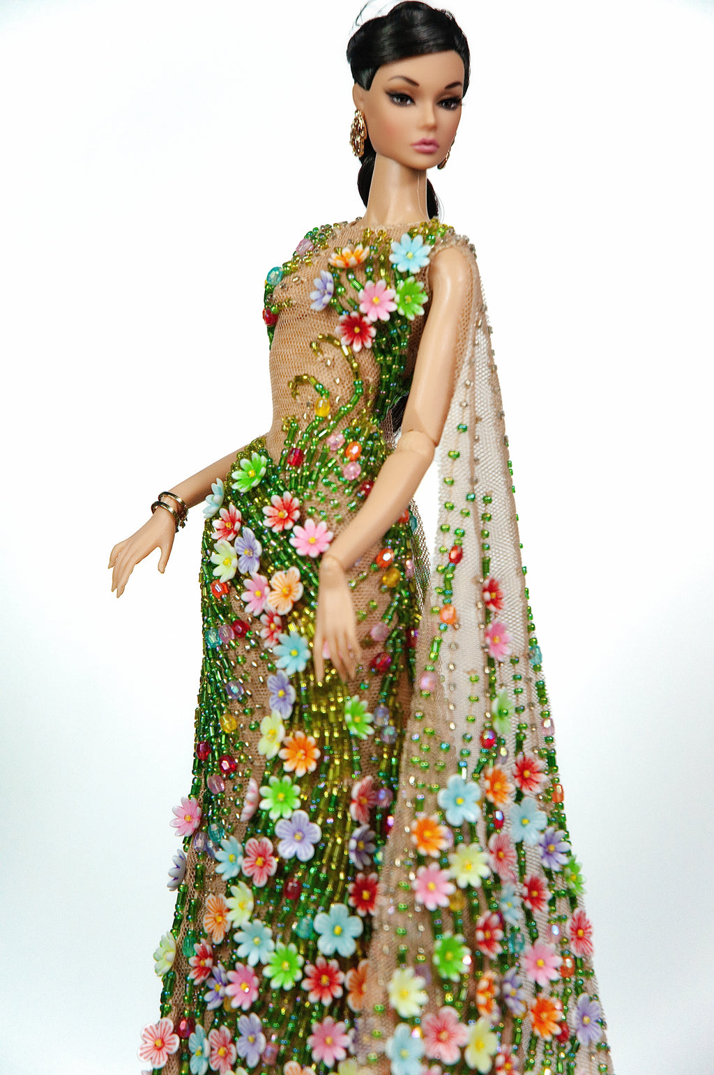 OOAK | Garden of Eden Haute Couture Gown for 1/6 Fashion Royalty Dolls - Floral Beaded Fantasy Dress