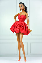 MODERN SENSUAL | (RED VERSION) Rose Sculpted Mini Gown in Red or Blush Pink | Handmade Couture Doll Clothes