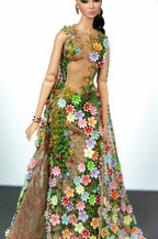 OOAK | Garden of Eden Haute Couture Gown for 1/6 Fashion Royalty Dolls - Floral Beaded Fantasy Dress