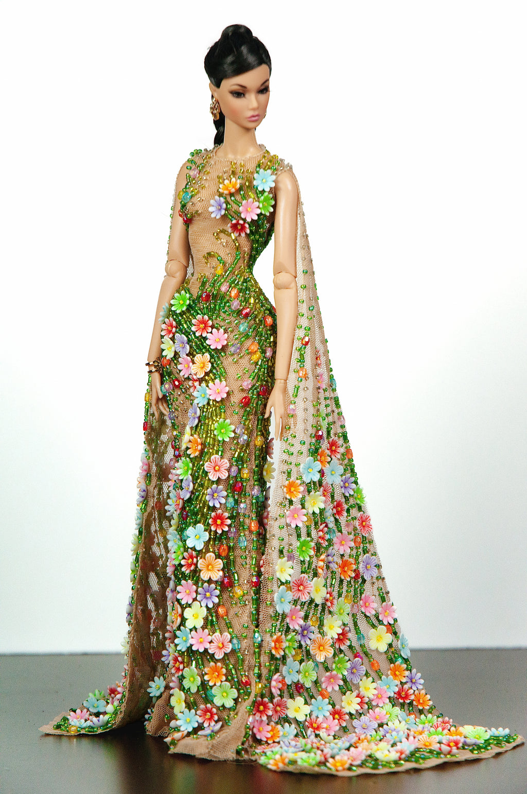 OOAK | Garden of Eden Haute Couture Gown for 1/6 Fashion Royalty Dolls - Floral Beaded Fantasy Dress