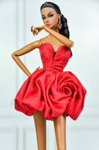 MODERN SENSUAL | (RED VERSION) Rose Sculpted Mini Gown in Red or Blush Pink | Handmade Couture Doll Clothes