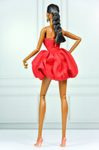 MODERN SENSUAL | (RED VERSION) Rose Sculpted Mini Gown in Red or Blush Pink | Handmade Couture Doll Clothes