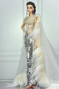 HAUTE | Champagne Illusion Couture Gown for Fashion Royalty Doll | 1/6 Scale Beaded Evening Dress with Fur Cape | Plastiktiara