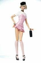 BASIC | Blush Corset Ruffle Mini Dress Set for 1/6 Scale Fashion Dolls | Handmade Tweed Dress with White Tee | Luxury Doll Clothes