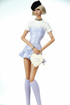BASIC | Blush Corset Ruffle Mini Dress Set for 1/6 Scale Fashion Dolls | Handmade Tweed Dress with White Tee | Luxury Doll Clothes