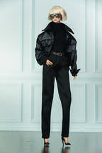 EDEN CHOICE | Oversized Black Leather Street Style Set | Modern Fashion Doll Outfit | Ready to Ship