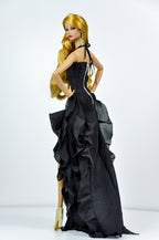 BASIC | Midnight & Scarlet Corset Ruffle Gown – Fashion Royalty 6.0 Doll Clothes | High Slit Dramatic Evening Dress | OOAK Collector Piece