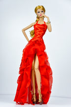 BASIC | Scarlet Corset Ruffle Gown – Fashion Royalty 6.0 Doll Clothes | High Slit Dramatic Evening Dress | OOAK Collector Piece