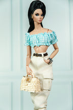 EDEN CHOICE | Summer Breeze Gingham Crop Top & Cargo Midi Skirt Set | Handmade Fashion Doll Outfit | Plastiktiara