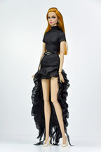 BASIC | Midnight Cascade High-Low Dress Set for 1/6 Scale Fashion Dolls | Elegant Black Ruffled Evening Outfit | Fashion Royalty Doll Clothes
