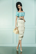EDEN CHOICE | Summer Breeze Gingham Crop Top & Cargo Midi Skirt Set | Handmade Fashion Doll Outfit | Plastiktiara