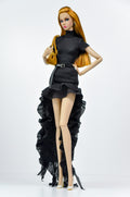 BASIC | Midnight Cascade High-Low Dress Set for 1/6 Scale Fashion Dolls | Elegant Black Ruffled Evening Outfit | Fashion Royalty Doll Clothes
