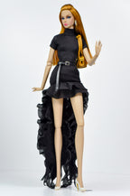 BASIC | Midnight Cascade High-Low Dress Set for 1/6 Scale Fashion Dolls | Elegant Black Ruffled Evening Outfit | Fashion Royalty Doll Clothes