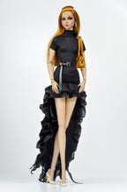 BASIC | Midnight Cascade High-Low Dress Set for 1/6 Scale Fashion Dolls | Elegant Black Ruffled Evening Outfit | Fashion Royalty Doll Clothes