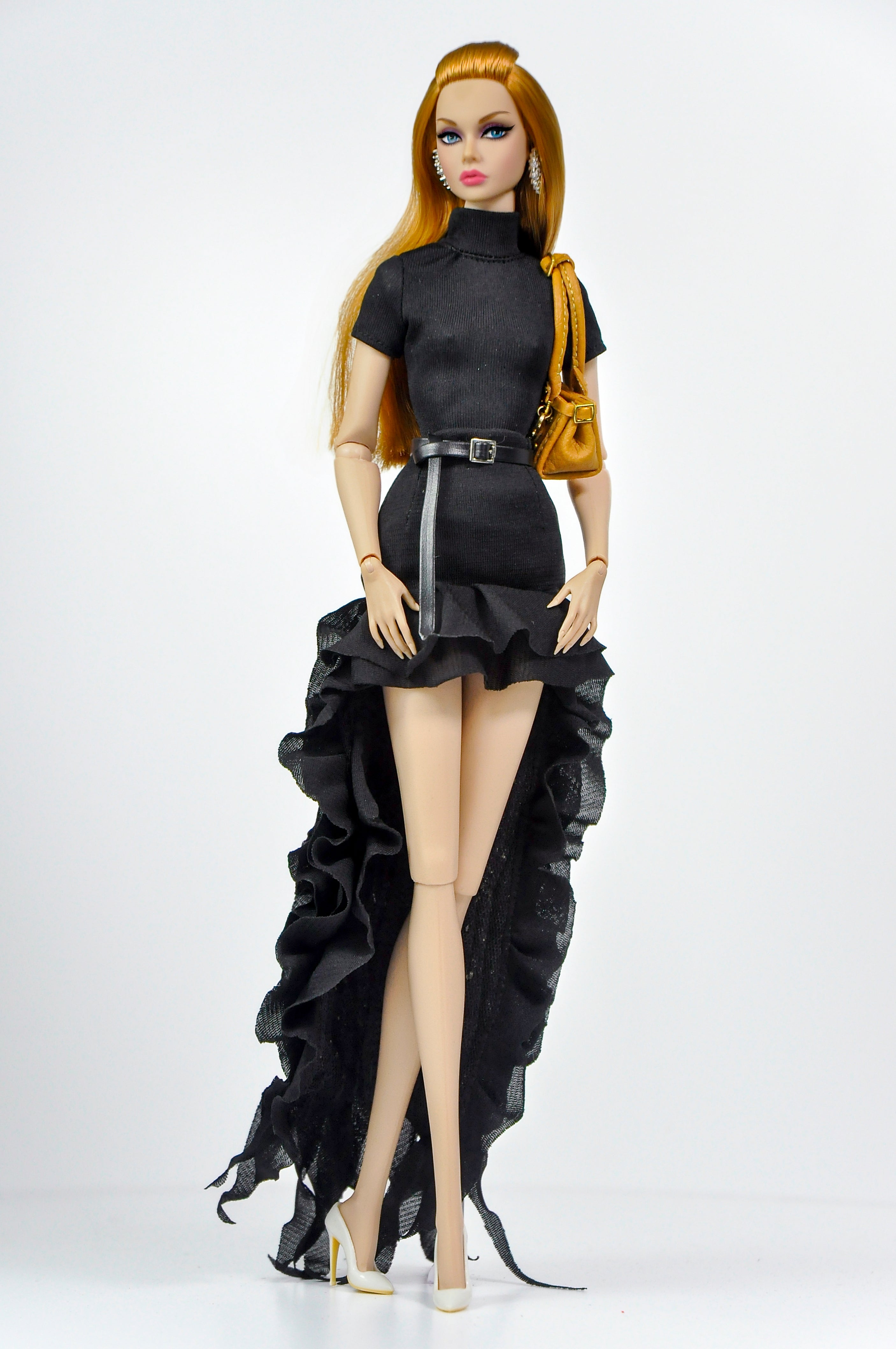 BASIC | Midnight Cascade High-Low Dress Set for 1/6 Scale Fashion Dolls | Elegant Black Ruffled Evening Outfit | Fashion Royalty Doll Clothes