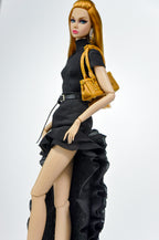 BASIC | Midnight Cascade High-Low Dress Set for 1/6 Scale Fashion Dolls | Elegant Black Ruffled Evening Outfit | Fashion Royalty Doll Clothes