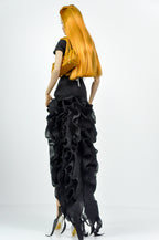 BASIC | Midnight Cascade High-Low Dress Set for 1/6 Scale Fashion Dolls | Elegant Black Ruffled Evening Outfit | Fashion Royalty Doll Clothes
