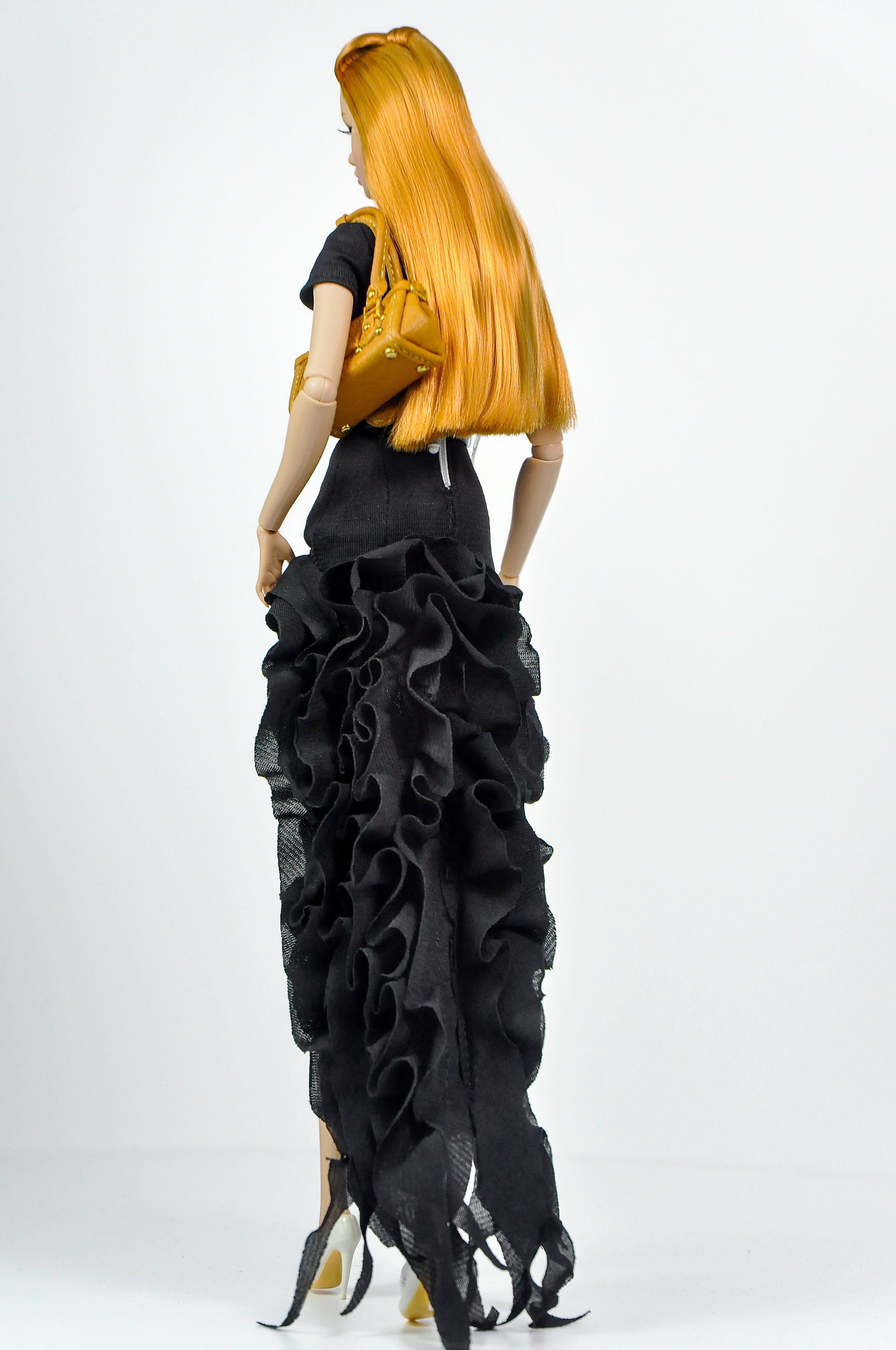 BASIC | Midnight Cascade High-Low Dress Set for 1/6 Scale Fashion Dolls | Elegant Black Ruffled Evening Outfit | Fashion Royalty Doll Clothes