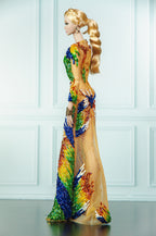 OOAK | Prism Rainbow Hand Beaded Couture Gown | Collector Fashion Doll Dress | Plastiktiara