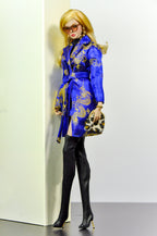BASIC | Fashion Royalty 6.0 Doll Coat – Royal Blue & Gold Brocade Wrap Coat with Belt, Statement Outerwear for B@rbie & FR Dolls