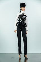 DELUXE | 3D Printed Sculptural Bustier with Tailored Shirt & Pants Set for 12 Inch Fashion Dolls | Collector Couture Outfit