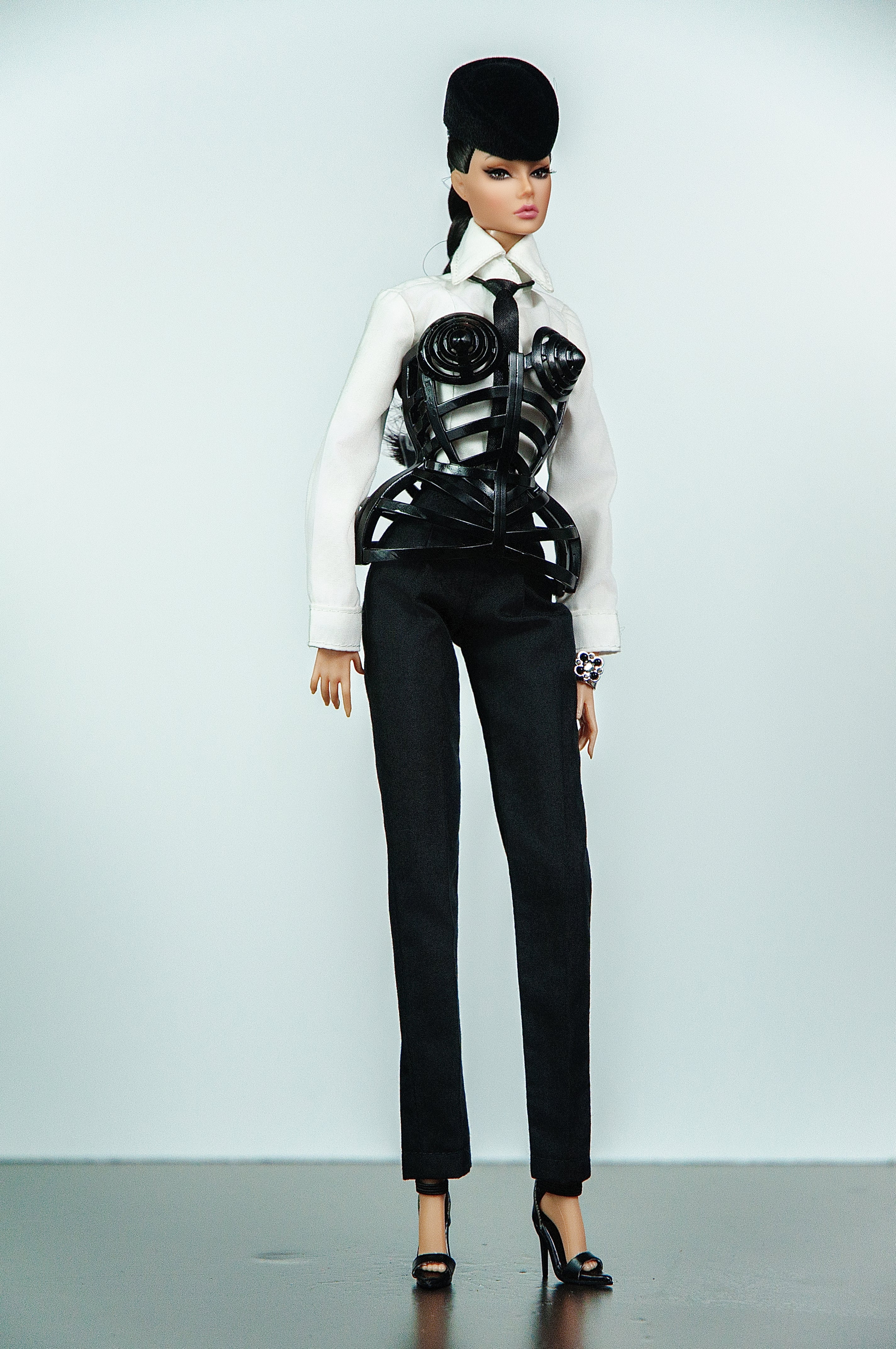 DELUXE | 3D Printed Sculptural Bustier with Tailored Shirt & Pants Set for 12 Inch Fashion Dolls | Collector Couture Outfit